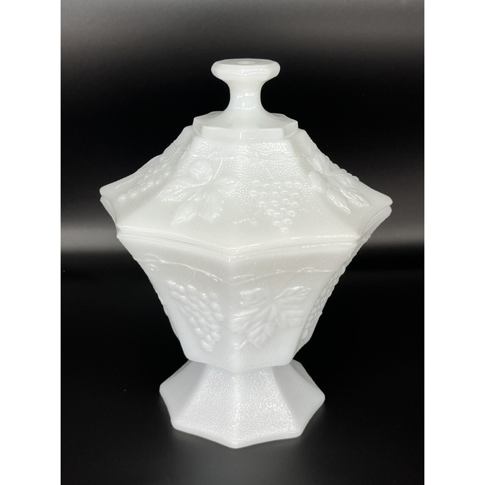 Vintage Anchor Hocking Milk Glass Pedestal Candy Dish with Lid